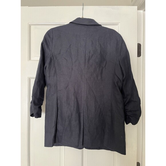 Michael Kors Blazer Womens 8 Navy 100% Linen Scrunch Sleeve Jacket Office Gold - Picture 6 of 8
